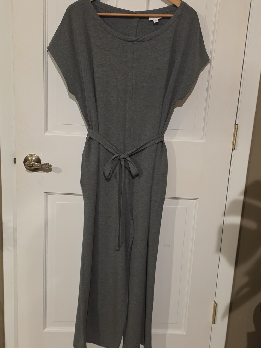 J. Jill Wearever Gray Wide Leg Belted Jumpsuit Size XL